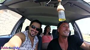 busty brit with tattoo and piercing gives outdoor blowjob before sex