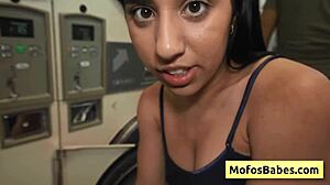 Horny Brunette Teen Slut Sucks Monster Cock in Public Laundromat and Gets Fucked Hard by Jason Legend