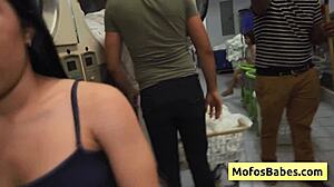 Horny Brunette Teen Slut Sucks Monster Cock in Public Laundromat and Gets Fucked Hard by Jason Legend