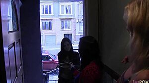 Two Mature Lesbians Seduce College Girl with Intense Fucking by the Window