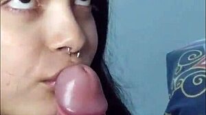 Brunette teen deepthroats monster cock and swallows cum!