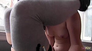 Two Mature Lesbians Seduce College Girl with Intense Fucking by the Window