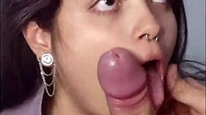 Brunette teen deepthroats monster cock and swallows cum!