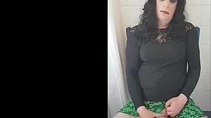 Crossdressing Sissy Plays in Fishnets and Shoots Huge Load