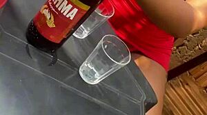 Latina amateur exposes lingerie in outdoor bar with married black man