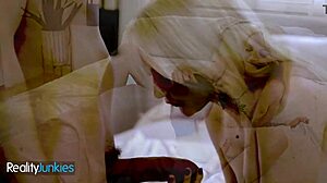 Stunning blondie with tattoos intensely side fucked by thick cock cum on bush