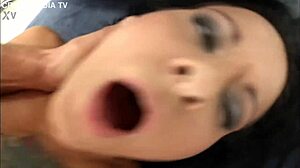 Milf brunette swallows cum after anal double penetration