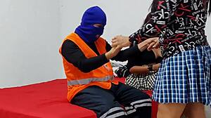 Bricklayer fucks 18-year-old student while friend waits