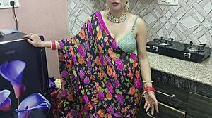 Desi Indian bhabhi cheats on husband, gets banged by brother-in-law in kitchen with Hindi audio