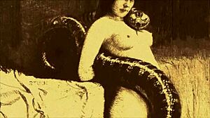 Vintage Erotic Illustration Of Hairy Antique Lesbian Scenes.