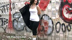 daring belinda flashes public while brunette masturbates wildly outdoors