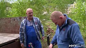 MMV Films captures voyeuristic view of German milf in group setting.