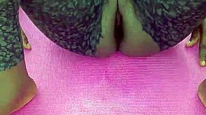 ebony milf spreads shaved pussy during morning workout, housewife amateurs homemade hairless fun