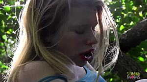 Blonde Climbs Up The Tree, Feeling The Thrill Of Solo Masturbation And Squirting In Dress