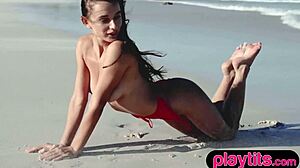 Petite Asian Milf and Ukrainian Brunette Babe Strip Naked at Beach