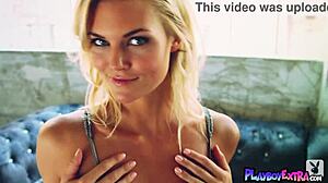 mischievous blonde hunter mccloud strips off her satin lingerie