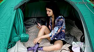 alisa trying nipple stickers at first time on the beach with huge natural tits