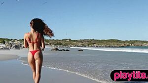 Petite Asian Milf and Ukrainian Brunette Babe Strip Naked at Beach