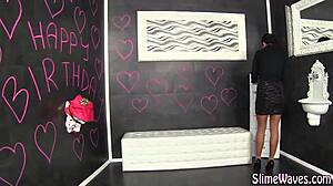 slime covered babe gets messy facial in heels