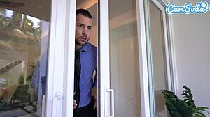 milf wife caught masturbating, realtor pounds her pussy hard