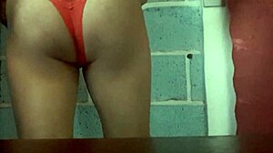 modeling my wife's panties in lingerie.