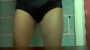 modeling my wife's panties in lingerie.