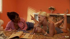 Blonde and Brunette Explore Passionate Fingering and Toys in Bed