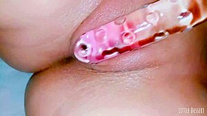 Beautiful Young Brunette Girl in Spa Masturbates with Glass Dildo, Can't Wait Two Minutes