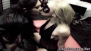 Lesbians in finger threesome fun.