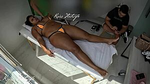 Wife in tight bikini gets delicious pussy massage outdoors