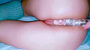 Beautiful Young Brunette Girl in Spa Masturbates with Glass Dildo, Can't Wait Two Minutes