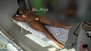 Wife in tight bikini gets delicious pussy massage outdoors