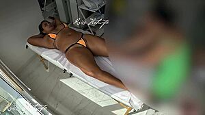 Wife in tight bikini gets delicious pussy massage outdoors