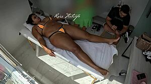 Wife in tight bikini gets delicious pussy massage outdoors