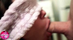Blindfolded Brunette Teases with Deep Throat and Facial