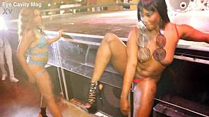 Ebony babe strips and gets her ass and pussy pounded at the holiday party.