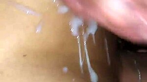 she licks balls and gets cum on her tits in a casual cumshot session.