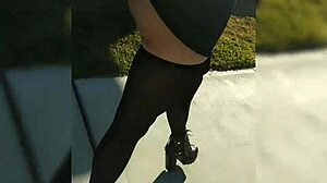 Fucking My Dildo Right Outside My Neighbor's House in Heels and Stockings. They Might See!