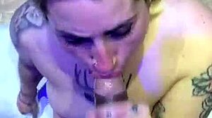 I watch beautiful blonde Deepvane suck black cock with handjob before deepthroat and facial