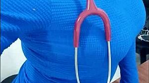 latina nurse spreads her ass during a sexy massage in the hospital office