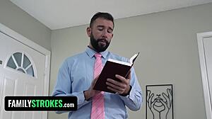 bible study trailer turns into a taboo spanking session. father-in-law bends teen over for intense cunilingus.