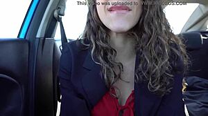 Latina gives jerk-off instructions in taxi, swallowing cum