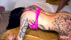 Alicia, the 43-year-old tattooed milf, loves hard threesomes. Want to see part 3?