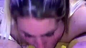 I watch beautiful blonde Deepvane suck black cock with handjob before deepthroat and facial