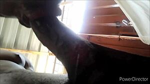 quick finger play and sloppy mouth action in hot pink shorts