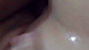 Amateur woman cums hard from cum in her ass during cuckold session