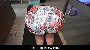 Stepdad Guides Stepdaughter in Deep Stretching Session