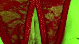 Shaved Pussy In Red Thongs All Wet!