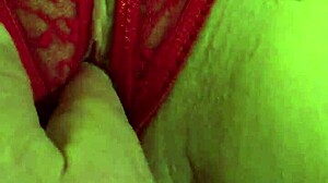 Shaved Pussy In Red Thongs All Wet!