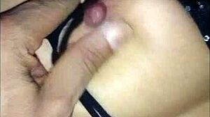 my wife in sexy lingerie gets cum inside her big tits